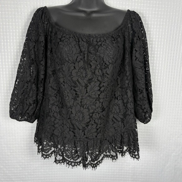 BCBG Maxazria Black Lace Top Womens Medium Witchy Whimsigoth Dark Fairy Goth - Picture 1 of 8